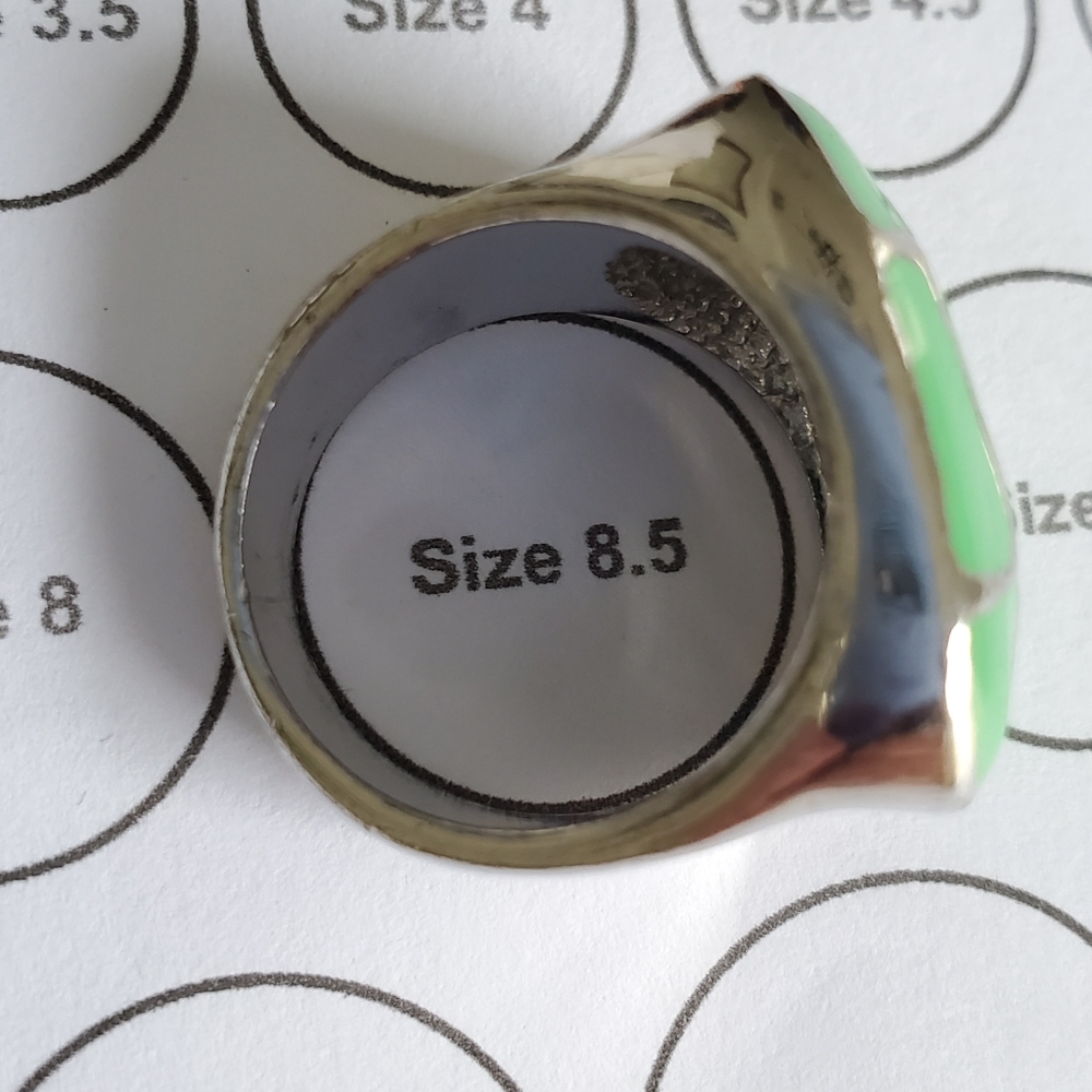 Green And Silver Toned Square Statement Ring - image 7